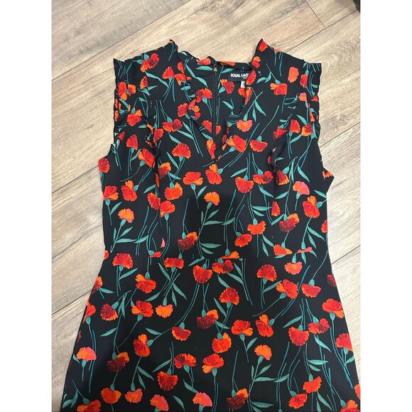 Karl Lagerfeld Black and Red Floral Midi Dress - Picture 4 of 7